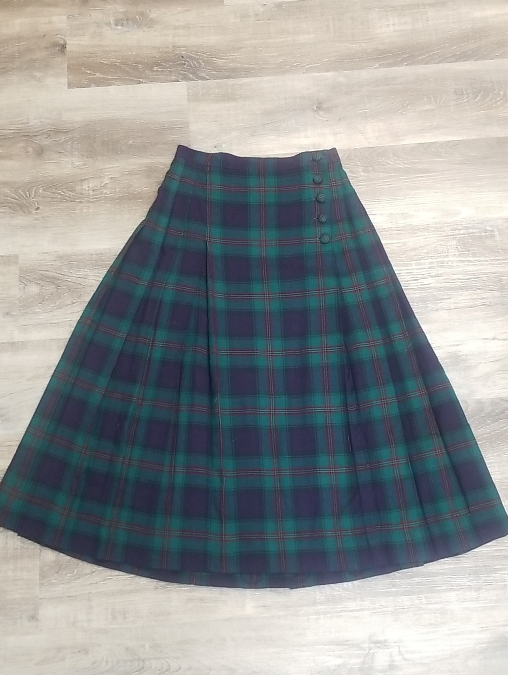 Vintage Laura Ashley Navy and Green Plaid Skirt